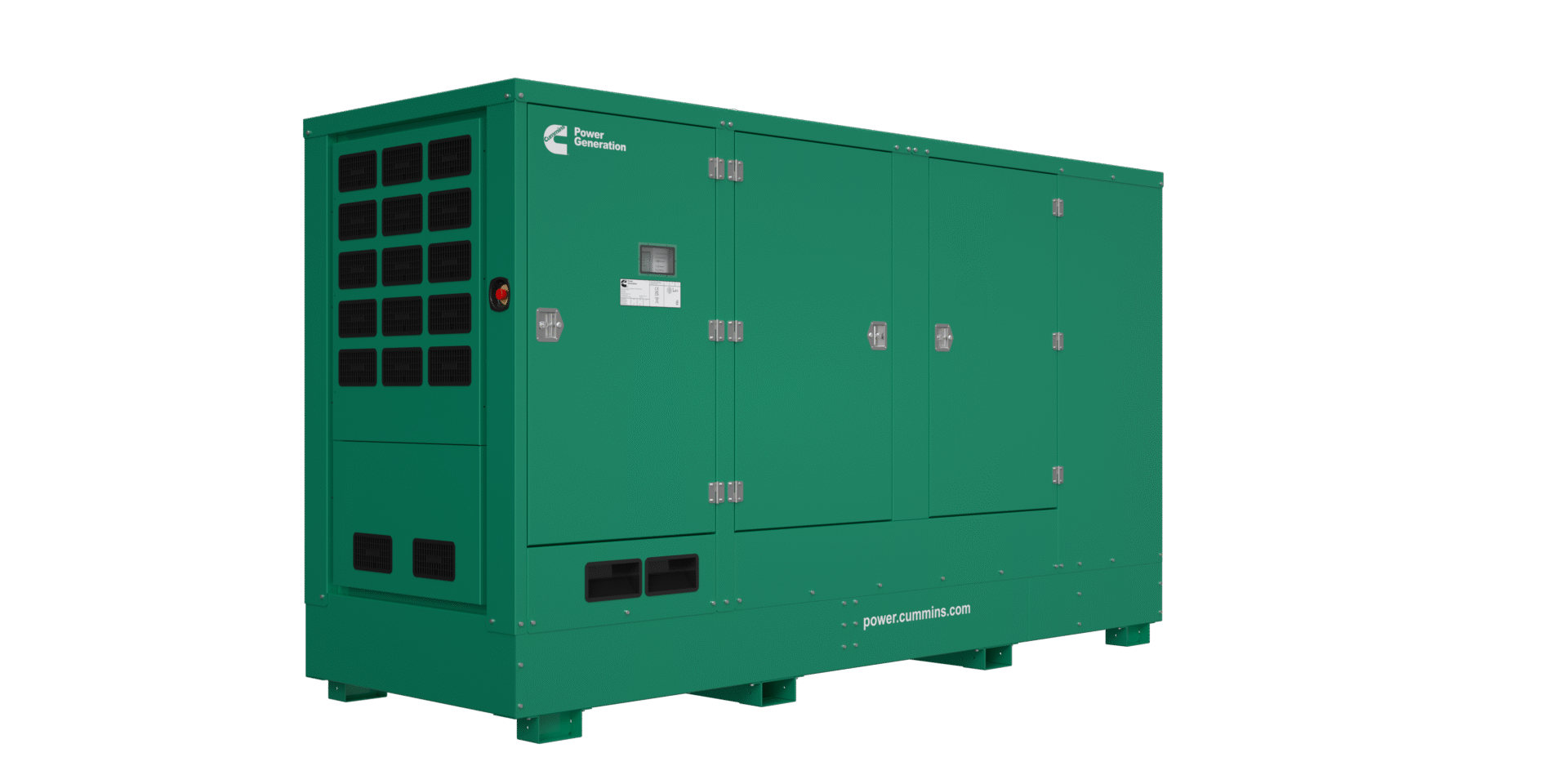 Cummins C275D5EQ diesel generator in an acoustic, weatherproof enclosure for industrial and commercial power applications.